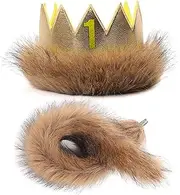 ANJIAOSHOU Fur Crown and Tail Set, 2-piece Plush Prop Set, Used for Newborn Costume Performance Photo Set