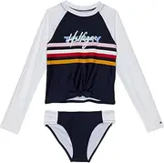 [Tommy Hilfiger] Girls' Two-Piece Swimsuit, Exploded Global RashNavy Blazer, M8/10