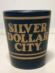Silver Dollar City Shot Glass Missouri Travel Souvenir Blue w/ Gold Lettering