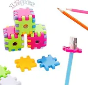 12 PCS Cute Magic Cube Pencil Sharpener, Manual, Plastic, PENCIL_SHARPENER for No.2/Colored/Art Pencils, School Student Stationery Supplies