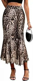 [Ezcosplay] Women High Waisted Mesh Leopard Print Midi Skirt Animal Cheetah Printed Bodycon Fishtail Hem Skirts