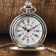 Silver Pocket Watch Chain Quartz Movement Display Full Hunter Fob Chain Gifts