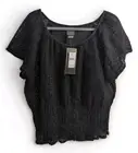 NEW J.t.b. Black XL Stretchy Lace Top Cap Sleeve Gathered Waist w/Attached Tank