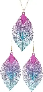 [LALADEFIEE] Elegant Leaf Necklace and Earring Set Women's Fashion Jewelry Collection Leaf Ear Drops Neck Chain Metal Jewelry for Women