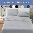 2000TC Bed Sheet Set Flat Fitted Pillowcase Single/Double/Queen/King Bed 2022