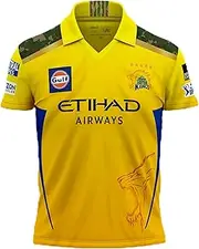 playR Chennai Super Kings Authentic Fan Jersey IPL 2025 Kids Dhoni 7 Half Sleeve, Size - 10 Yellow