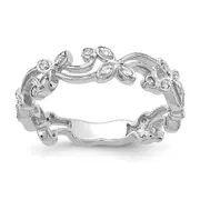 Solid 14k White Gold Simulated CZ Floral Band