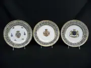 3 Chinese Armorial Export Porcelain Plates with Reticulated Gilt Border; Mint