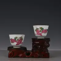 在飛比找Yahoo!奇摩拍賣優惠-清雍正琺瑯彩草蟲葡萄杯 古玩古董古瓷器     5.8×7.