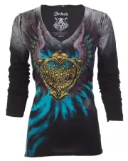 Archaic AFFLICTION Women's T-Shirt ON MY WAY Heart BLACK Tattoo Biker M-XL $58