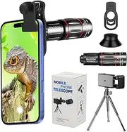 Phone Camera Lens Kit 28X Telephoto Lens for iPhone with E-Clip and Tripod, Suitable for Most Smartphones (Black)