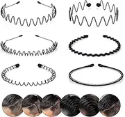 Pack of 6 Multi Style Metal Headbands, Hair Hoops, Men Women, Black, Non-Slip Elastic Fashion Headband, Hair Styling Accessories for Daily Use, Outdoor Sports, Yoga
