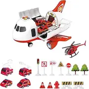 Airplane Toys with Fire Truck Cars Toy Set,Plane with Light Up and Sounds
