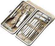 Manicure Set 19 Piece for Adult Nail Clippers Stainless Steel Manicure Kit Facial Cuticle and Nail Care Portable Travel (Color : Champagne)