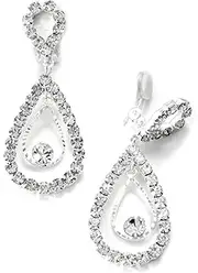 [Topwholesalejewel] Silver Crystal Rhinestone Two Layer Teardrop Pear Dangle Clip Earrings