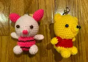 Bear & Pig Set Handmade Amigurumi Stuffed Toy Crochet Doll / Key Chain
