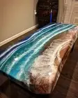Ocean Wave Epoxy Resin Dining Table, Cafeteria Epoxy Walnut Table, Hallway Decor