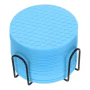 24 Pcs Silicone Coasters with Holder, 4 Inch Round Coaster for Drink, Blue