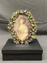 TWO'S COMPANY Oval FLORAL GARLAND Austrian Crystal Picture Frame NEW