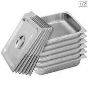 NNEAGS 6X GN Pan Full Size 1/2 GN Pan 6.5cm Deep Stainless Steel Tray With Lid