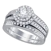 14k White Gold Round Diamond Bridal Wedding Ring Set 1-1/5 Cttw