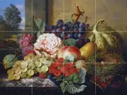 Vivid Still life grapes raspberries Ceramic Tile Mural Kitchen Backsplash Art