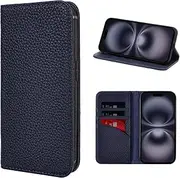 LANJLM iPhone 16 Plus Wallet Case Genuine Leather Flip Case Card Holder Shockproof Flip Cover - Royal Blue