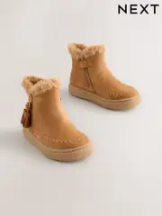 Tan Brown Faux Fur Lined Zip Ankle Boots (AM9184) | $61 - $70