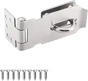Heavy Duty Stainless Steel Padlock Hasp and Staple Security 4 Inch Hinge Latch for Door, Shed, Gate, Cupboard, Cabinet - Silver Lock Clasp for Internal External Use