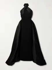 [Solace London] Solace London - Rumi Satin-twill And Crepe Halterneck Gown - Black - UK 16 UK 16 Black