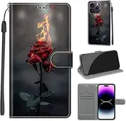 [SATURCASE] Case for Apple iPhone 14 Pro Max, Beautiful PU Leather Flip Magnet Wallet Stand Card Slots Hand Strap Protective Cover for Apple iPhone 14 Pro Max (DY-29)