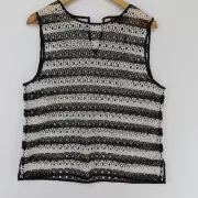 SUSSAN Womens Size M Black & White Stripe Sleeveless Sheer Casual Top