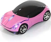 HuGuWdy Pink Wireless Mouse，2.4G Wireless Car Mouse with USB Reciver 1600DPI Optical Mouse Cute Wireless Mouse for PC Computer Laptop Tablet for Win XP/Vista/Win7/ME/2000/for Mac OS(Cute Car Mouse)