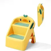 Toddler Step Stool for Kids Bathroom Sink Grey & White | Foldable 2 Step Stool for Kids 1-4 Years Old | Dual Height 11" Child Kitchen Helper with Handles - Easy to Move, Slip-Resistant (Yellow)