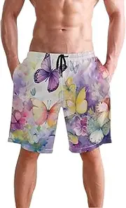 [XYMZR] Men's Swim Trunks Purple Yellow Butterflies Quick-Dry Bathing Suit Swimming Board Shorts S