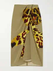 [Dries Van Noten] Dries Van Noten - Gathered Printed Wrap-effect Satin Midi Skirt - Light green - FR 40 FR 40 Green