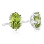 Sterling Silver 6x4mm Oval Cut Peridot Stud Earrings