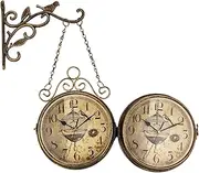 Outdoor Clock, Double-Sided Hanging Clock, Metal Wall, Wrought Iron Decorative Double-Sided Outdoor Clocks, Battery Powered Hanging Watch