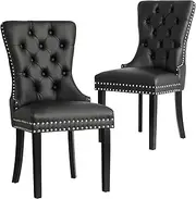 Oikiture Velert Dining Chair with Wooden Frame and French Tufted X2 Black