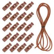 25 Pcs Double Hole Cord Locks with Elastic Cord, Camel