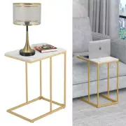 Sofa Side Table Gold With Heavy Mable Top Coffee Tea End Table for Living Room