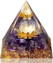 LAIDANLA Orgone Pyramid Amethyst Healing Crystals Orgonite Pyramid Flower of Life Positive Energy Spiritual Reiki Gemstone Pyramid for Anti-Stress Inspirational Attracts Success Decor Gifts