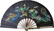 Hailong Ming Folding Hand Fan in Stainless Steel Hand Fan -Arts Fan for Dance of Theater Theater Spectacle, Black Phoenix Dragon, as described