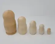 5 Pc Russian Nesting Dolls Natural Wood Unpainted DIY Blank Matryoshka Stacking