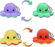 Pack of 2 Octopus Plush Toy Keyrings, Reversible Octopus Keyrings, Mood Octopus Cuddly Toy Keyring, Plush for Children, Girls and Boys, Gifts, Four Colours
