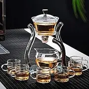 RORA Lazy Kungfu Glass Tea Set Magnetic Water Diversion Rotating Cover Bowl Semi-Automatic Glass Teapot Suit (Clear)