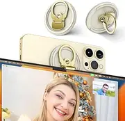 PROfezzion 3 in 1 iPhone Camera Mount for MacBook, Compatible with MagSafe for iPhone 15 14 13 12 Pro Max, Magnetic Phone Webcam Mount with Desk View Support iOS 16 + & MacOS Ventura MacBook Pro -Gold