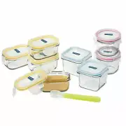New Glasslock Rectangle Square and Round Baby Set with Spoon Food Container