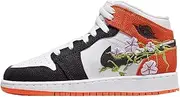 [Nike] Big Kid's Jordan 1 Mid SE Basketball Blossom White/Black-Starfish (DQ8390 100), White Black Starfish, 5 Big Kid