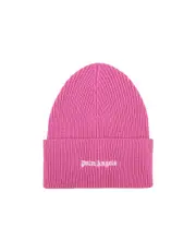 logo-embroidered ribbed-knit wool-blend beanie One size Pink